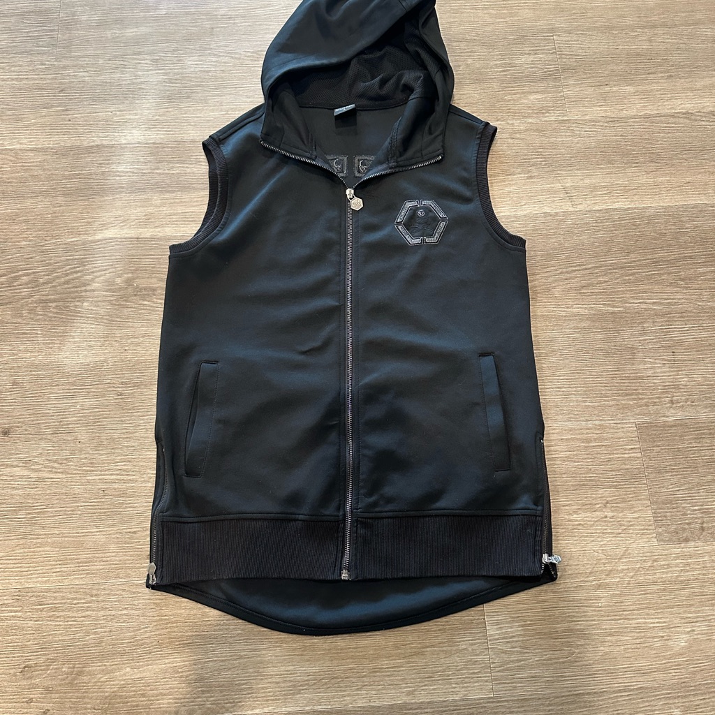 Philipp Plein Skull Black Sleeveless Hoodie Vest